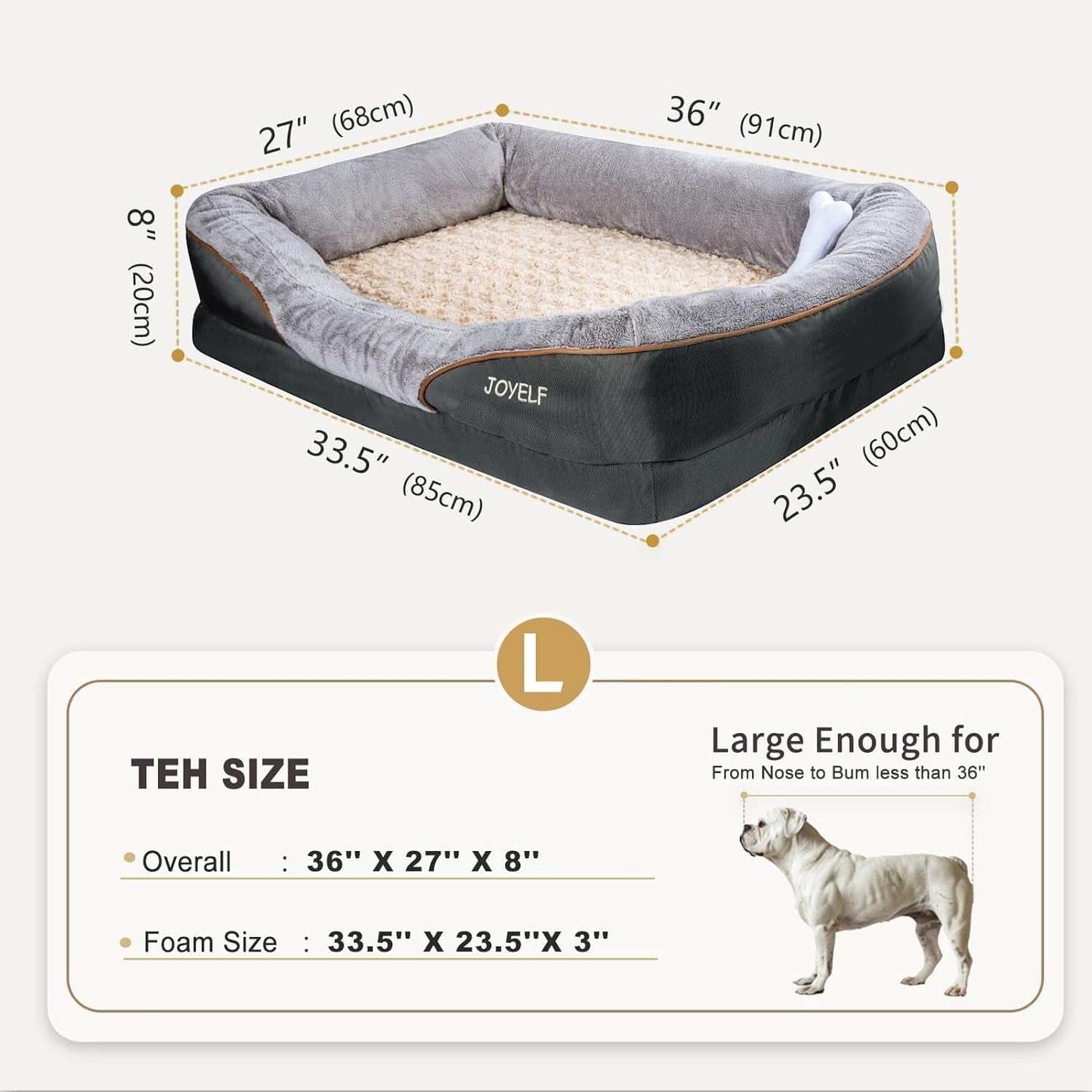 Large Memory Foam Dog Bed, Orthopedic Dog Bed & Sofa with Removable Washable Cover and Squeaker Toy as Gift