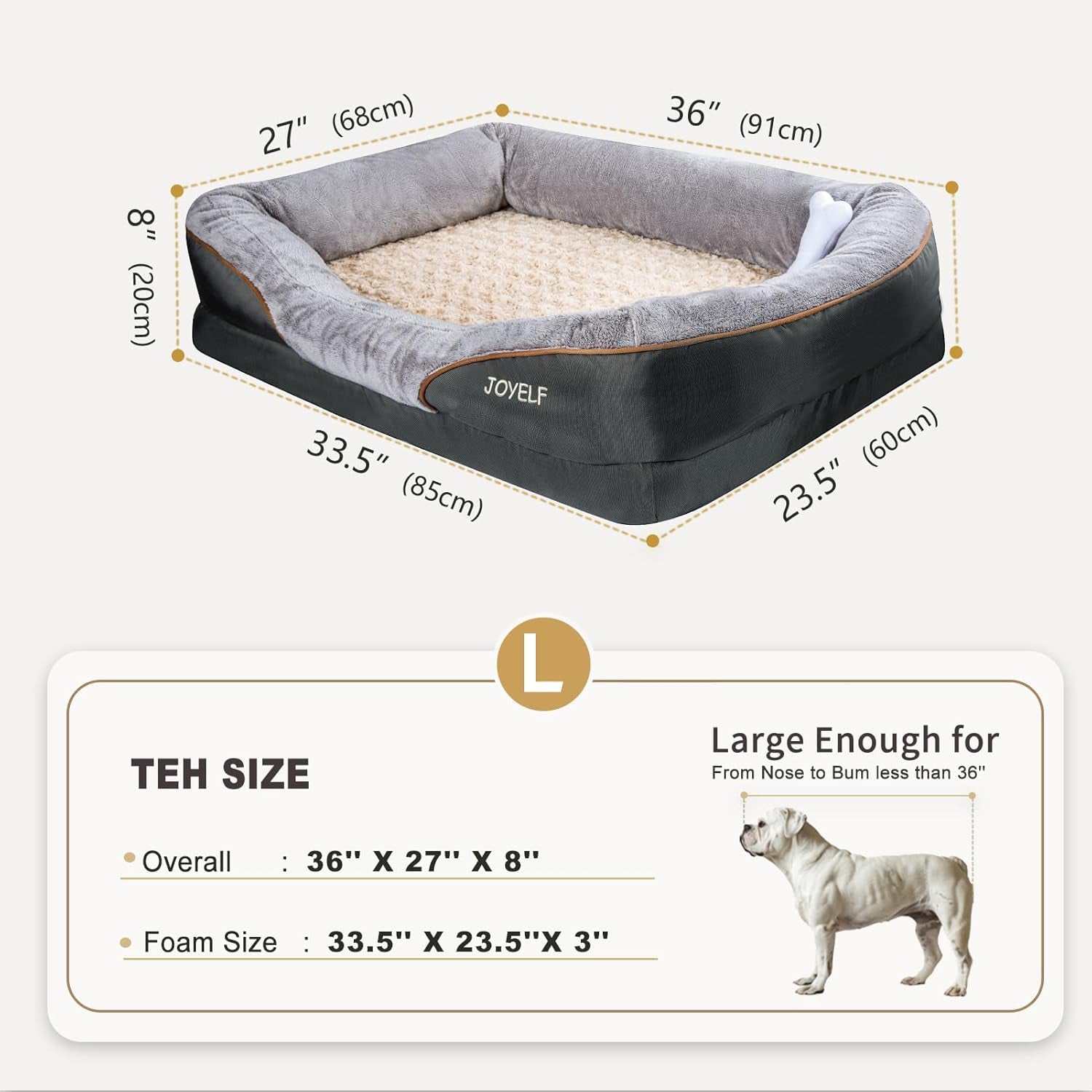 Large Memory Foam Dog Bed, Orthopedic Dog Bed & Sofa with Removable Washable Cover and Squeaker Toy as Gift