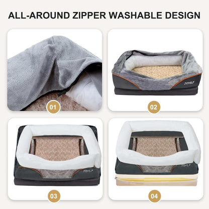 Large Memory Foam Dog Bed, Orthopedic Dog Bed & Sofa with Removable Washable Cover and Squeaker Toy as Gift