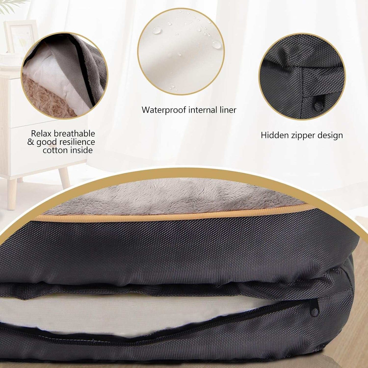 Large Memory Foam Dog Bed, Orthopedic Dog Bed & Sofa with Removable Washable Cover and Squeaker Toy as Gift