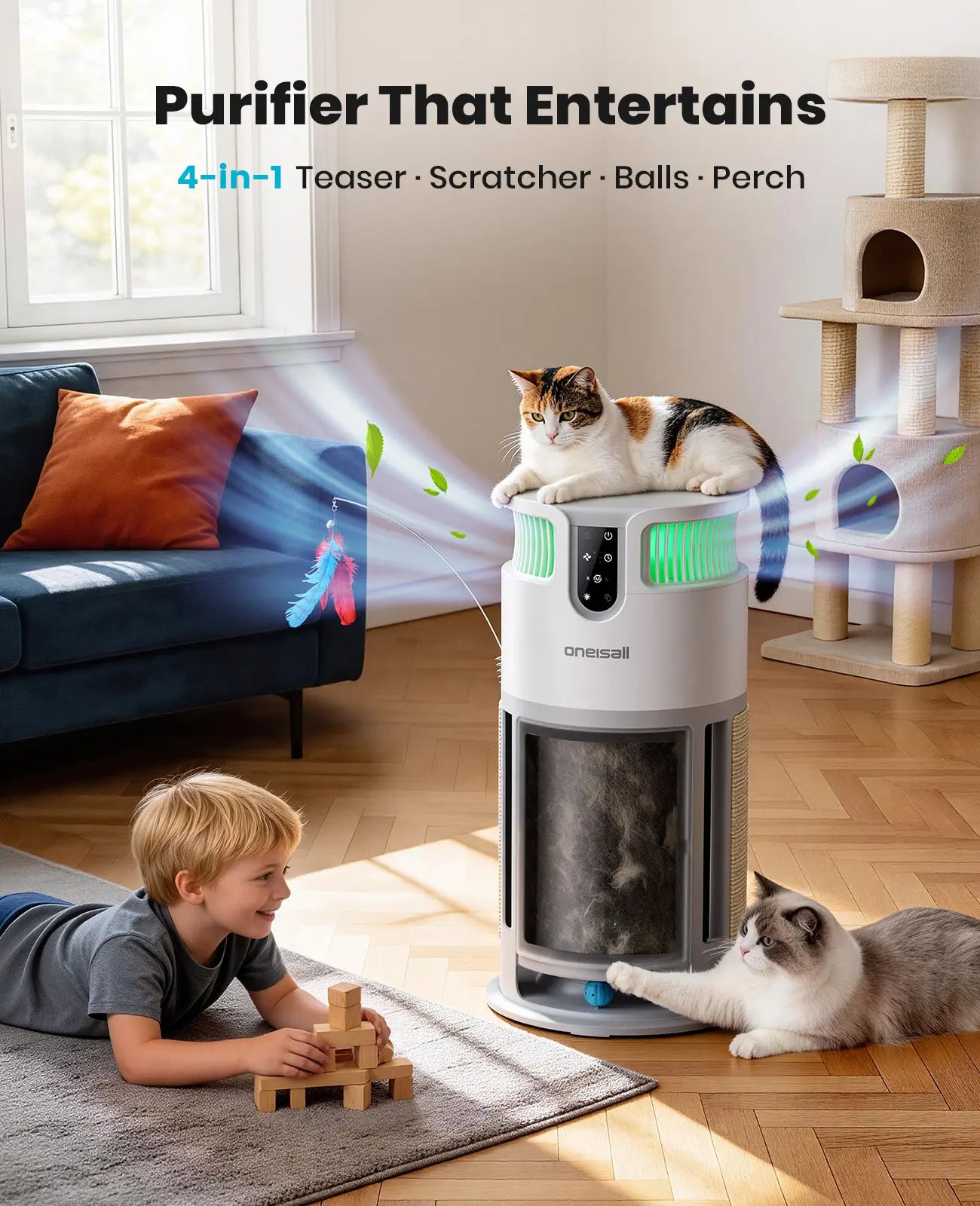 Oneisall H13 HEPA Washable Filter Air Cleaner with PM2.5 Display, 3000 Ft² Large Pet Air Purifier for Home, 360° Airflow, Auto Mode, Pet Odor & Hair Removal for Allergies Smoke Dust, Built-In Cat Toy, PP04 Summervibes Petlovers