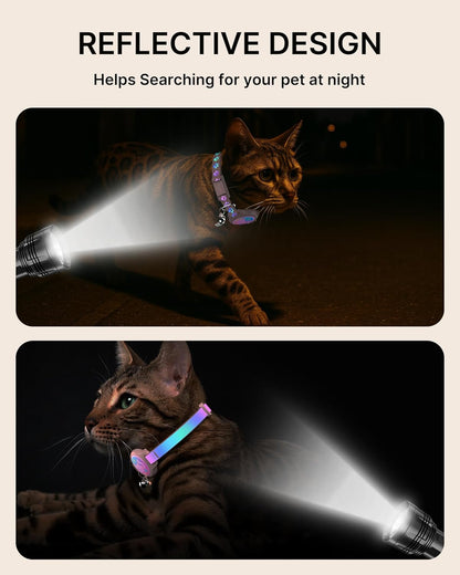 Cat Collar with Airtag Holder, 2 Pack Waterproof Breakaway Kitten Collar for Apple Airtag GPS Tracker, Adjustable Cat Collar with Buckle, Bell & Reflective Pattern for Cats, Kittens, Pink (8-11")