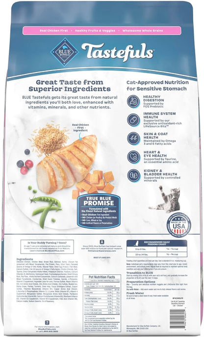 Tastefuls Natural Dry Food for Adult Cats, Sensitive Stomach, Chicken & Brown Rice Recipe, 15-Lb Bag