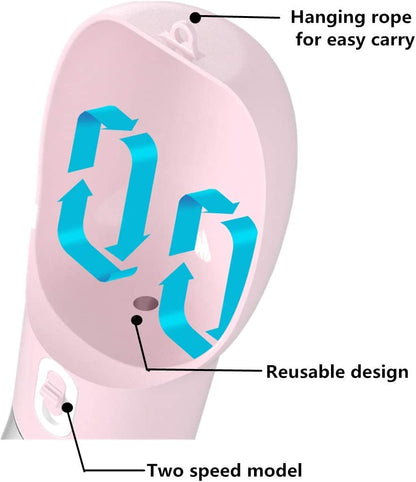 Portable Dog Water Bottle - Leak Proof Dog Water Dispenser with Bowl & Food Container, Dishwasher Safe Food Grade Plastic for Pet Puppy Outdoor Walking Hiking Travel Pink